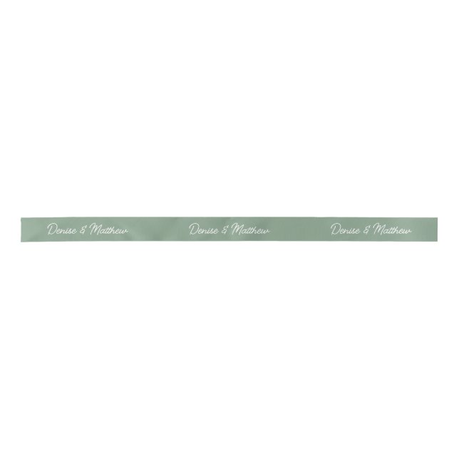 Bride and Groom Basil Green  Satin Ribbon (Front)