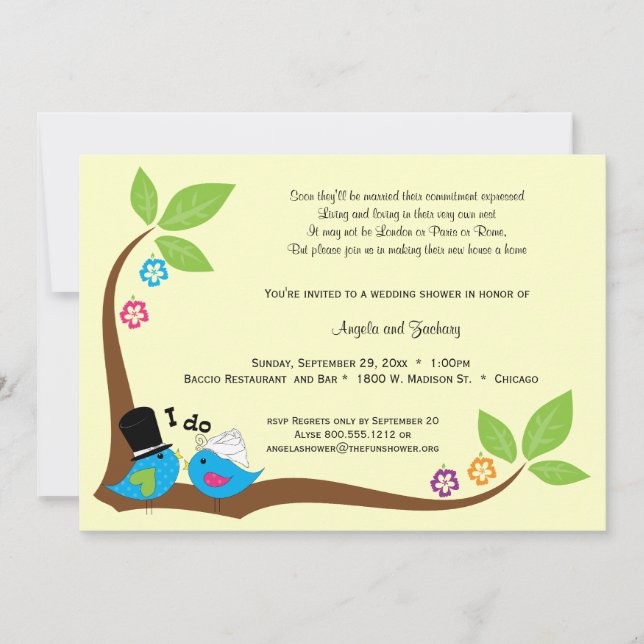 Bride And Groom Blue Birds Of Happiness Invitation (Front)