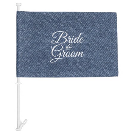 Bride and Groom Blue Denim Car Flag