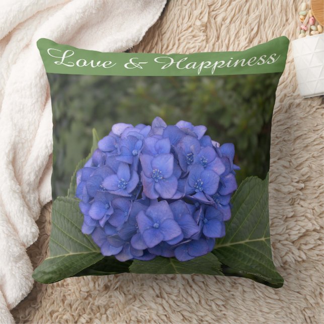 Bride and Groom Blue Hydrangea Personalize Throw Pillow (Blanket)