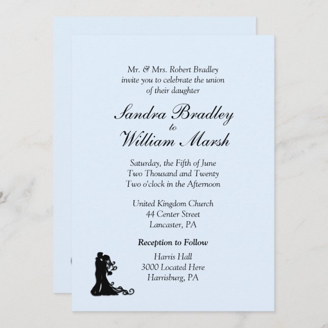 Bride and Groom Blue Wedding Invitation (Front/Back)