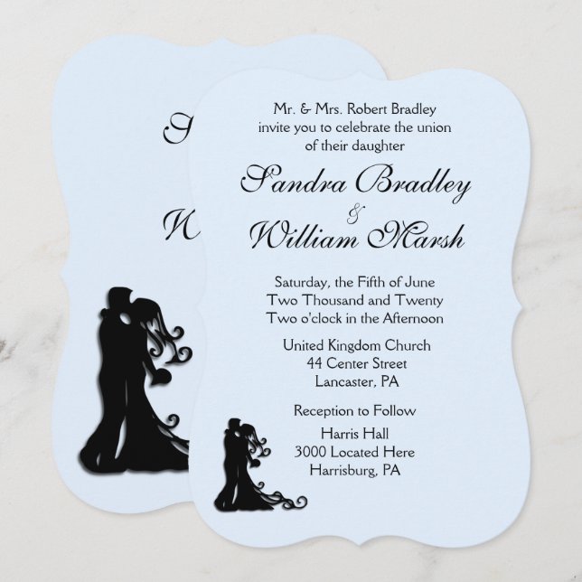 Bride and Groom Blue Wedding Invitation (Front/Back)