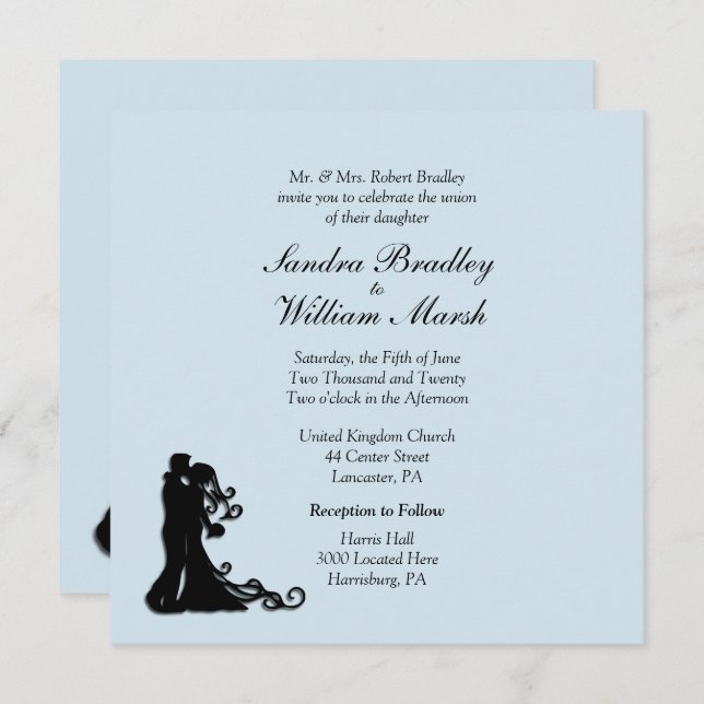 Bride and Groom Blue Wedding Invitation (Front/Back)