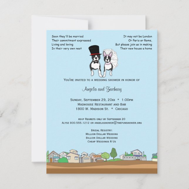 Bride And Groom Boston Terrier Wedding Shower Invitation (Front)