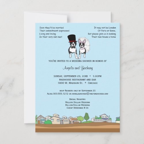 Bride And Groom Boston Terrier Wedding Shower Invitation