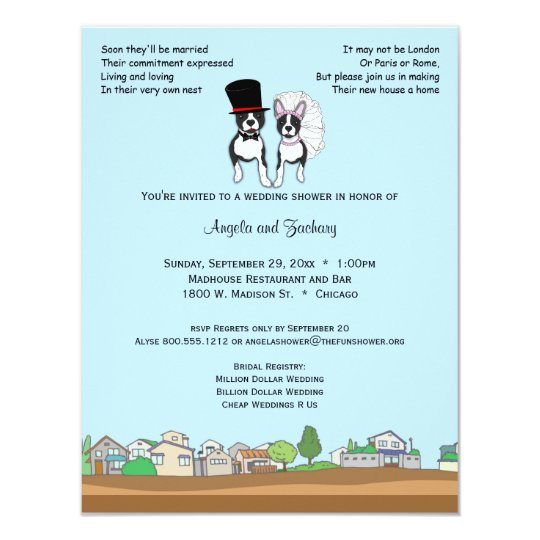 Bride And Groom Boston Terrier Wedding Shower Invitation