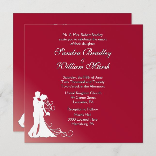 Bride and Groom Burgundy Wedding Invitation (Front/Back)