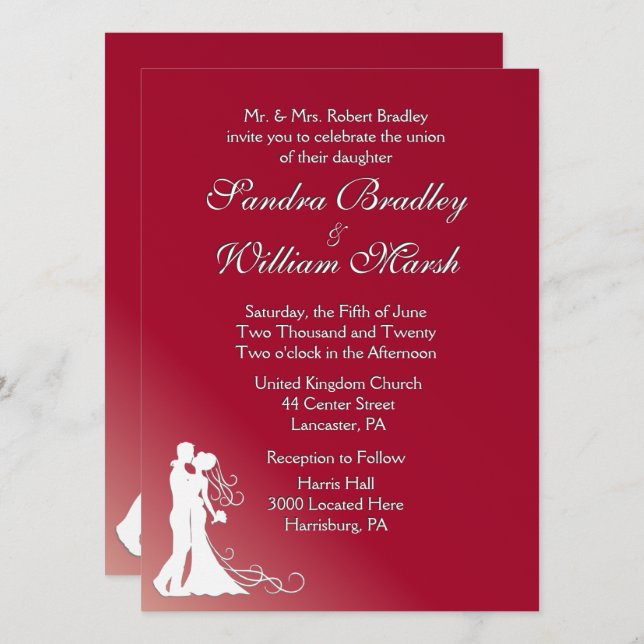 Bride and Groom Burgundy Wedding Invitation (Front/Back)