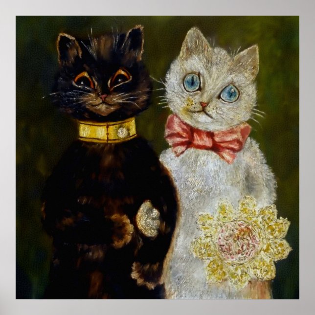 “Bride and Groom” by Louis Wain Poster (Front)