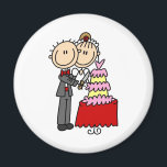 Bride And Groom By The Wedding Cake Magnet<br><div class="desc">Cute stick figure newlyweds pose by their enormous wedding cake.</div>