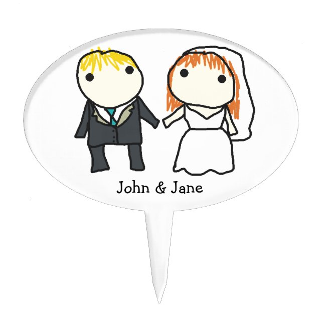 Bride and Groom Cartoon Wedding Cake Topper (Front)