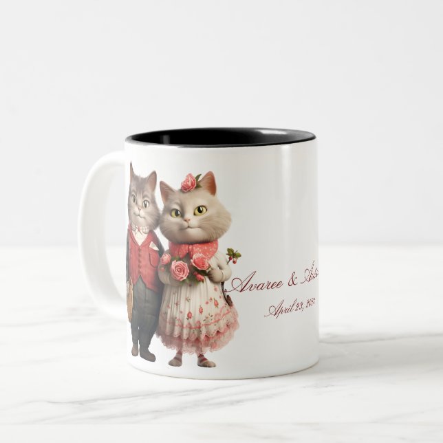 Bride and Groom Cats Two-Tone Coffee Mug (Front Left)