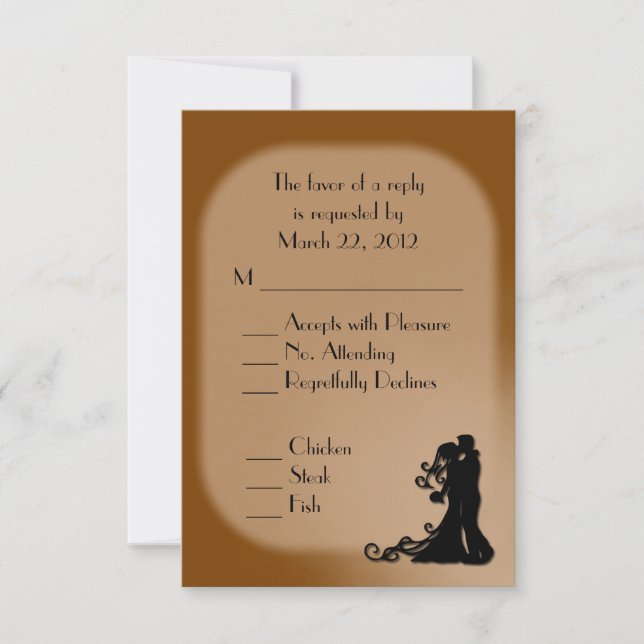 Bride and Groom Chocolate Brown Wedding RSVP Card (Front)