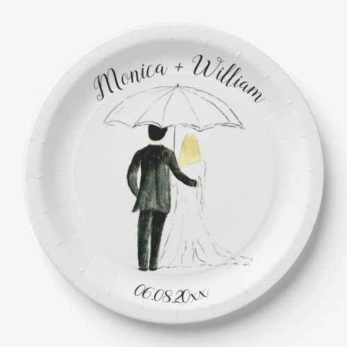 Bride and Groom Classic Modern Stylish Wedding  Paper Plates