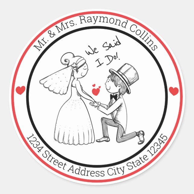 Bride and Groom Classic Round Sticker (Front)