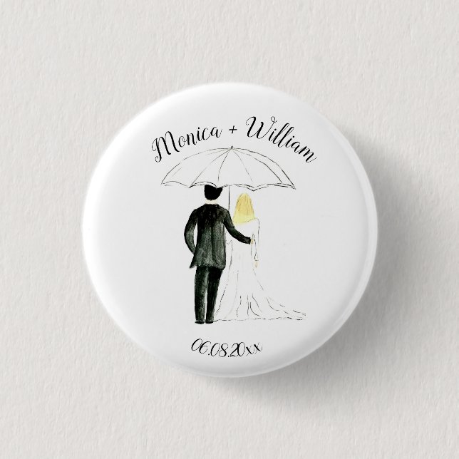 Bride and Groom Couple Elegant Date Wedding Button (Front)