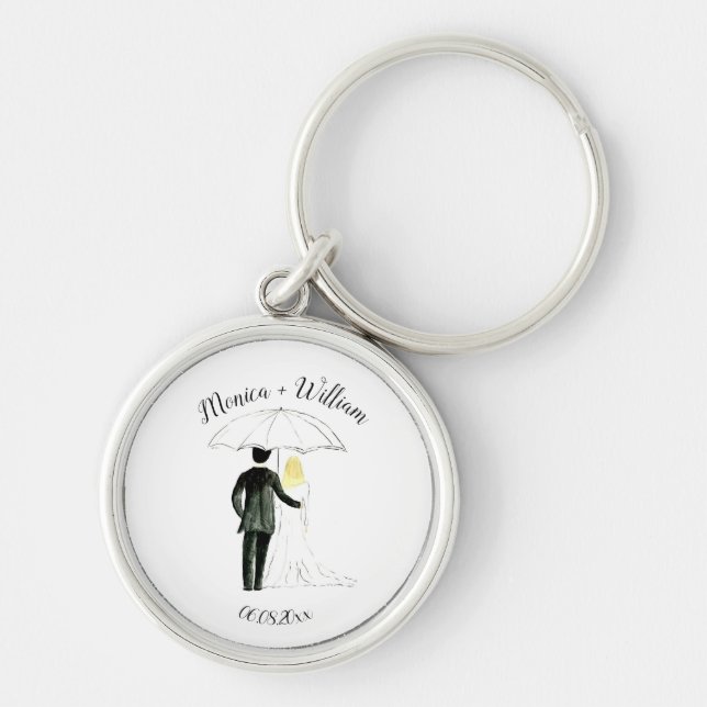 Bride and Groom Couple Elegant Date Wedding Keychain (Front)
