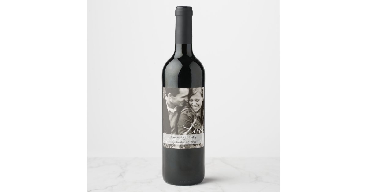 Bride and Groom Couple Photo Wedding Wine Label | Zazzle