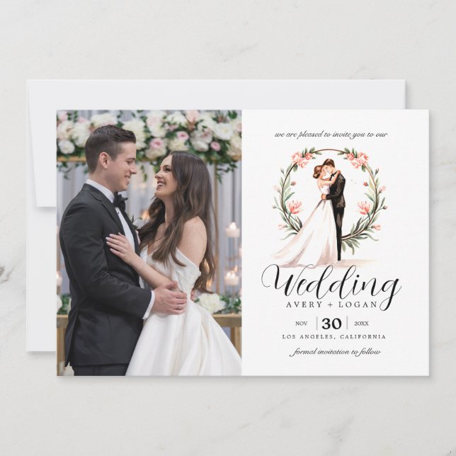 bride and groom couple watercolor wedding invitation (Front)