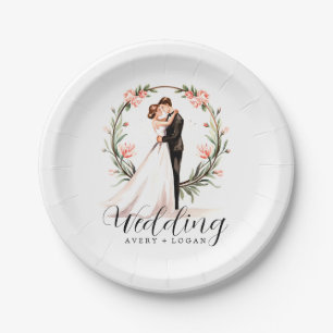 bride and groom couple watercolor wedding paper plates