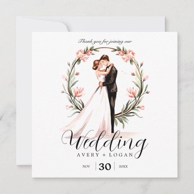 bride and groom couple watercolor wedding thank you card (Front)