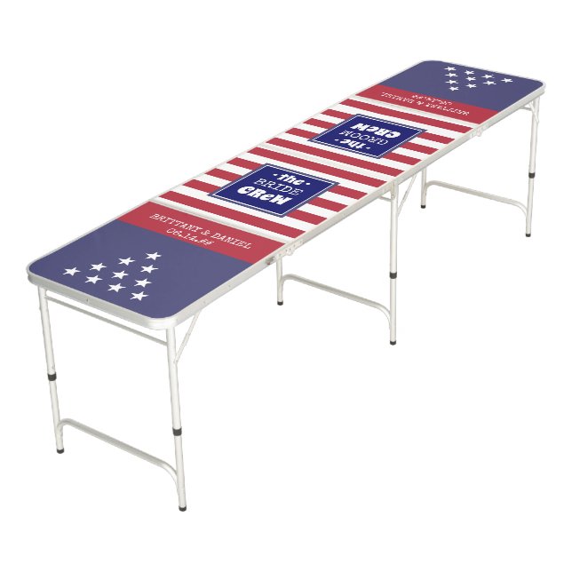 Bride and Groom Crew Stars and Stripes Beer Pong Table (Angled)
