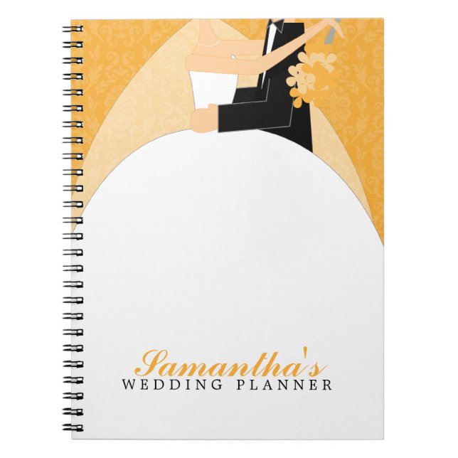 Bride and Groom Custom Wedding Planner {orange} Notebook (Front)