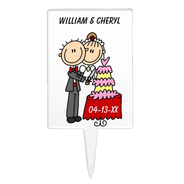 Bride and Groom Cut the Cake T-shirts and gifts Cake Topper (Front)