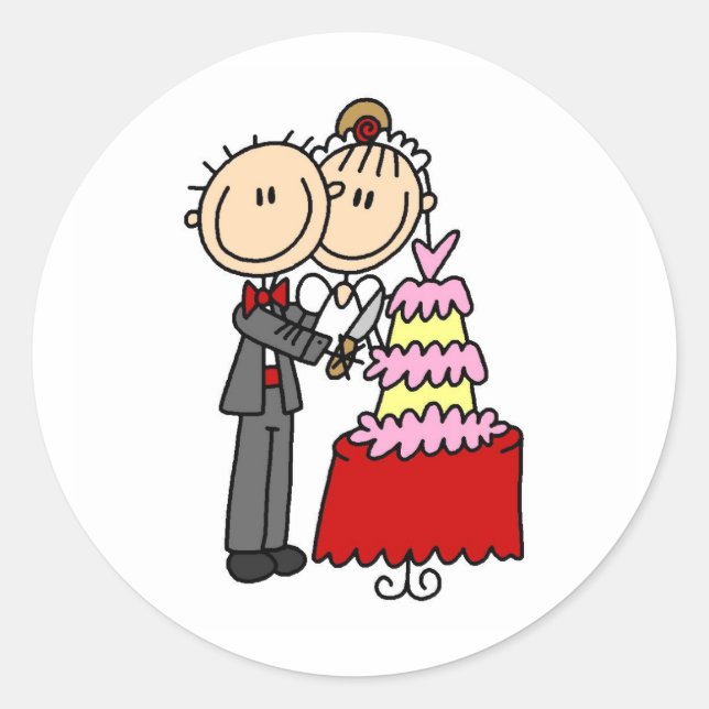 Bride and Groom Cut the Cake T-shirts and gifts Classic Round Sticker (Front)