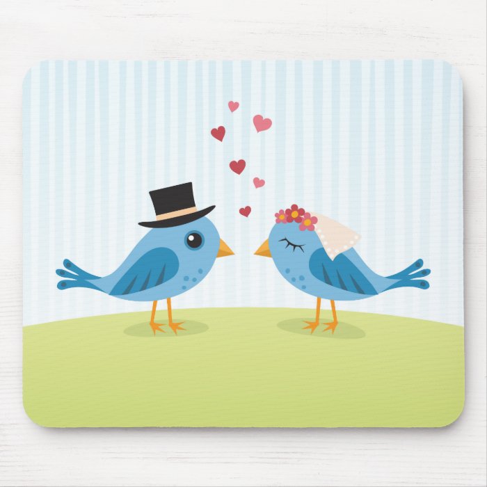 Bride and groom cute love birds mousepad