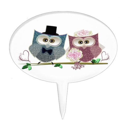 Bride and Groom cute Owls Art Cake Topper