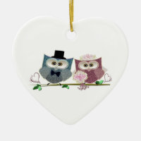 Bride and Groom cute Owls Art Ceramic Ornament