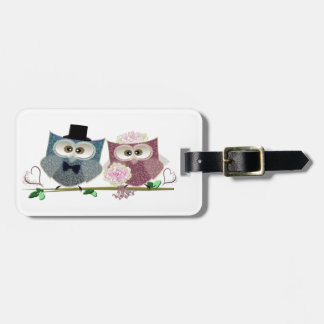 Bride and Groom cute Owls Art Luggage Tag
