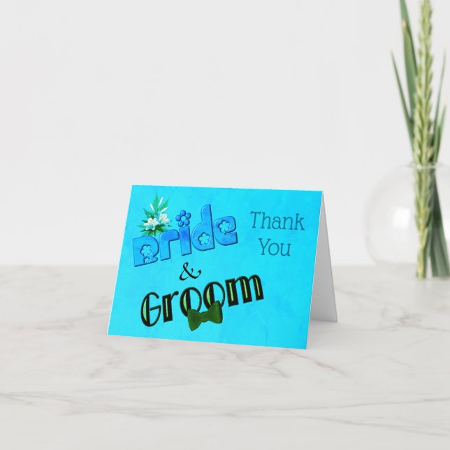 Bride And Groom Cute Personalized Wedding  Thank You Card (Front)