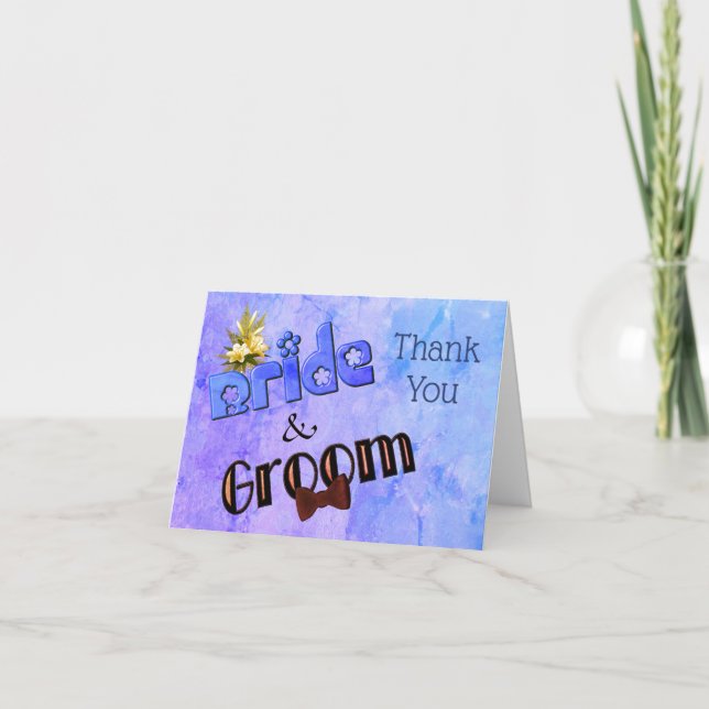 Bride And Groom Cute Personalized Wedding  Thank You Card (Front)