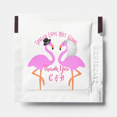 Bride And Groom Cute Pink Flamingo Wedding Favor Hand Sanitizer Packet