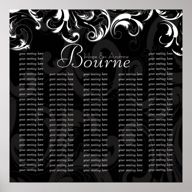 Bride and Groom Damask Seating Chart for Reception (Front)