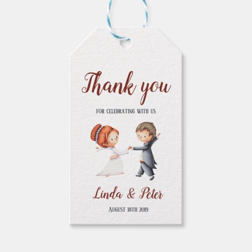 Bride and Groom Dancing Illustrated Thank You Gift Tags