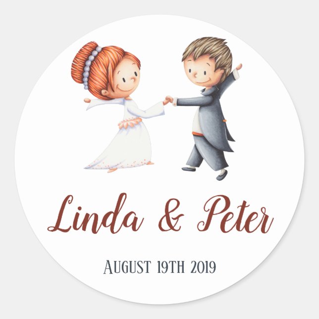 Bride and Groom Dancing Wedding Personalized Classic Round Sticker (Front)