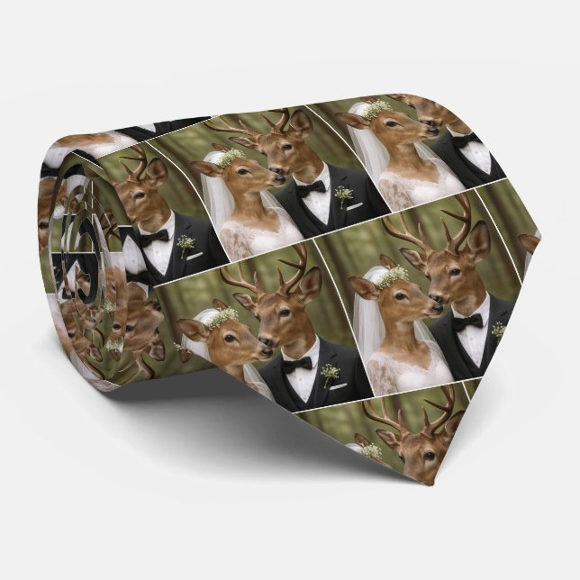 Bride and Groom Deer In a Forest Neck Tie (Rolled)