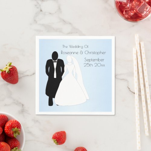 Bride And Groom Design Blue Wedding Napkins