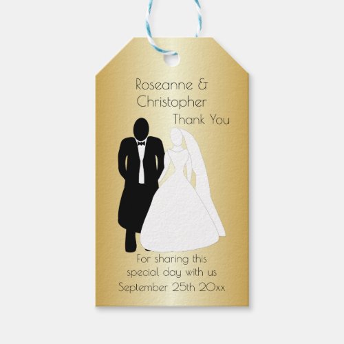 Bride And Groom Design Gold Wedding Gift Tags