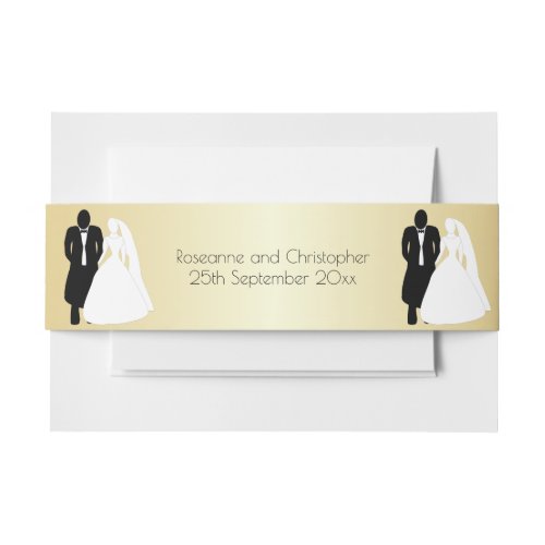 Bride And Groom Design Gold Wedding Invitation Belly Band