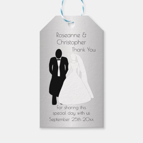 Bride And Groom Design Silver Wedding Gift Tags