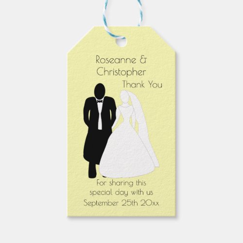 Bride And Groom Design Yellow Wedding Gift Tags