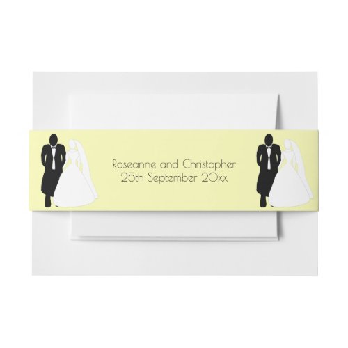 Bride And Groom Design Yellow Wedding Invitation Belly Band