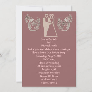 Bride And Groom Doves Dark Pink Wedding  Invitation