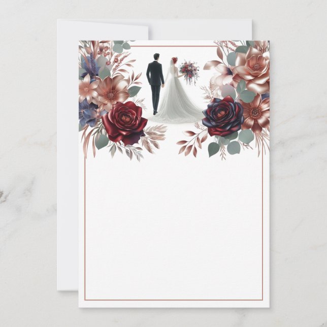Bride and Groom Elegant Blank Floral Wedding  Invitation (Front)