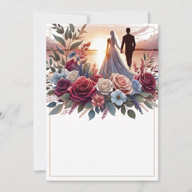 Bride and Groom Elegant Blank Floral Wedding  Invitation (Front)