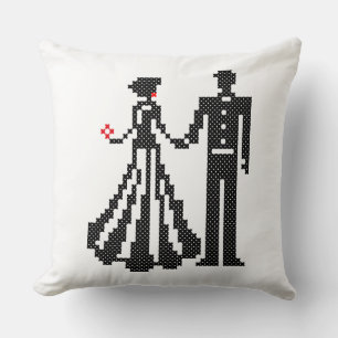BRIDE AND GROOM ELEGANT CROSS-STITCH DESIGN THROW PILLOW